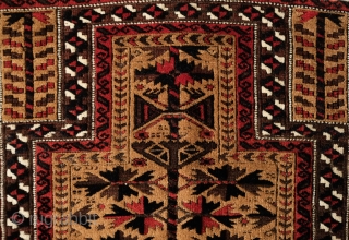 Baluch Prayer Rug, Khorasan, Late 19th century.  The wool is of very fine quality in a very fine weave.  The white around the prayer niche beautifully frames the rug.   ...