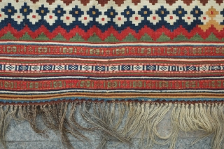 Qashqa'i kilim, 19th century.  Wonderful colors and in overall fantastic condition with the excpetion of a tiny moth nibble or two. 182 x 308 cm       