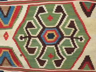 Qashqa'i kilim, 19th century.  Wonderful colors and in overall fantastic condition with the excpetion of a tiny moth nibble or two. 182 x 308 cm       