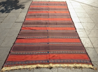 Veramin Kilim, End of 19th Century.  Woven in two panels.  The colors in this thing are truly extraordinary.  So saturated and rich.  It has two small holes which  ...
