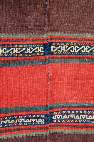 Veramin Kilim, End of 19th Century.  Woven in two panels.  The colors in this thing are truly extraordinary.  So saturated and rich.  It has two small holes which  ...