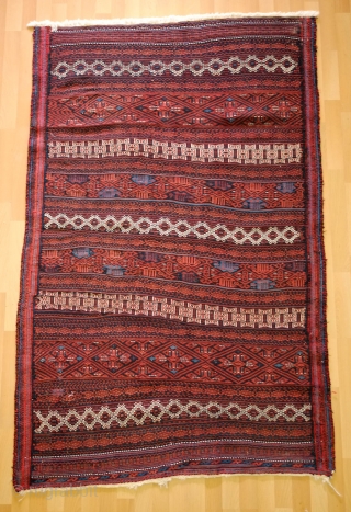 Afshar Kilim, Kalat area of Khorasan, Late 19th Century. Wonderful tribal weaving with the irregularities that come with it like the offsetting of a section of the border and the extra lines  ...