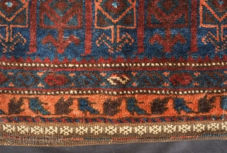 Baluch khorjin, 19th century.  Timuri Baluch from Western Afghanistan.  Good colors and soft wool with the wonderful back intact.  63 x 61 cm       