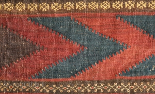 Baluch khorjin, 19th century.  Timuri Baluch from Western Afghanistan.  Good colors and soft wool with the wonderful back intact.  63 x 61 cm       