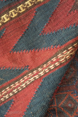 Baluch khorjin, 19th century.  Timuri Baluch from Western Afghanistan.  Good colors and soft wool with the wonderful back intact.  63 x 61 cm       