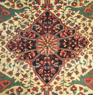 Malayer rug, 19th century.  Extraordinary colors and cental medallion.  Blue cotton wefts.  The selvedges are worn and there is a small area of wear in the central medallion.   ...