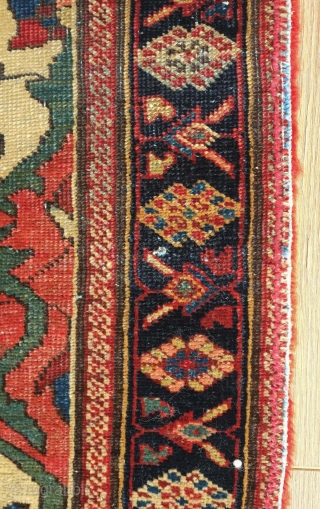 Malayer rug, 19th century.  Extraordinary colors and cental medallion.  Blue cotton wefts.  The selvedges are worn and there is a small area of wear in the central medallion.   ...