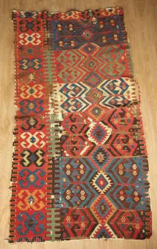 Kagizman kilim fragment. Probably first half of the 19th century.  Excellent colors, saturation and drawing. The deep apricot indicates excellent age.  Handspun cotton warps.  95 x 186 cm  