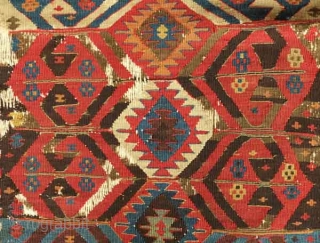 Kagizman kilim fragment. Probably first half of the 19th century.  Excellent colors, saturation and drawing. The deep apricot indicates excellent age.  Handspun cotton warps.  95 x 186 cm  