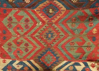 Kagizman kilim fragment. Probably first half of the 19th century.  Excellent colors, saturation and drawing. The deep apricot indicates excellent age.  Handspun cotton warps.  95 x 186 cm  