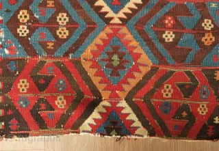 Kagizman kilim fragment. Probably first half of the 19th century.  Excellent colors, saturation and drawing. The deep apricot indicates excellent age.  Handspun cotton warps.  95 x 186 cm  