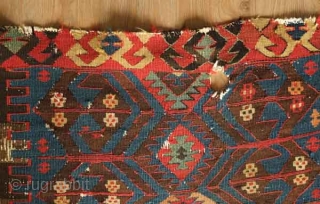 Kagizman kilim fragment. Probably first half of the 19th century.  Excellent colors, saturation and drawing. The deep apricot indicates excellent age.  Handspun cotton warps.  95 x 186 cm  