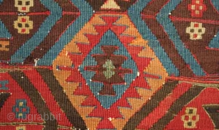 Kagizman kilim fragment. Probably first half of the 19th century.  Excellent colors, saturation and drawing. The deep apricot indicates excellent age.  Handspun cotton warps.  95 x 186 cm  