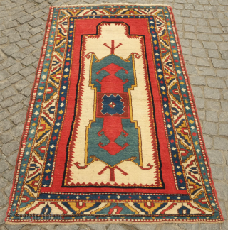 Lori Pambak Kazak rug, early to mid-20th century.  Good colors and overall good condition.  Evocative animal pelt-like central elongated centerpiece of this later type.  111 x 216 cm  