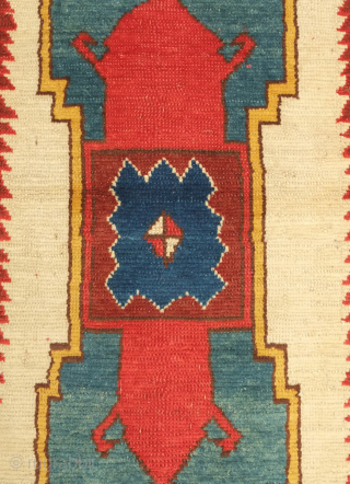 Lori Pambak Kazak rug, early to mid-20th century.  Good colors and overall good condition.  Evocative animal pelt-like central elongated centerpiece of this later type.  111 x 216 cm  