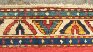 Lori Pambak Kazak rug, early to mid-20th century.  Good colors and overall good condition.  Evocative animal pelt-like central elongated centerpiece of this later type.  111 x 216 cm  