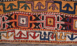 Quchan Kurdish rug, late 19th century.  Extraordinary colors and condition.  The pile is full.  Colors include an exceptional purple, green and apricot. A real gem. 158 x 358 cm  ...