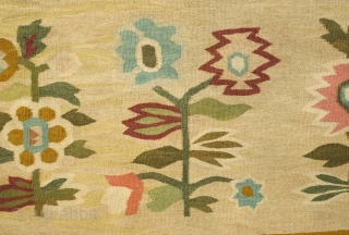 Bessarabian kilim, third to fourth quarter of the 19th century.  Beautiful softer colors and good age.  One tiny spot of wear in the final image.  197 x 165 cm 
