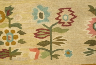 Bessarabian kilim, third to fourth quarter of the 19th century.  Beautiful softer colors and good age.  One tiny spot of wear in the final image.  197 x 165 cm 