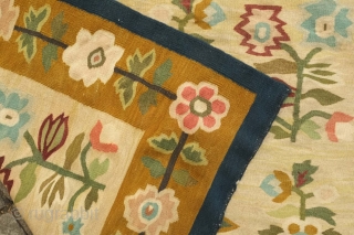 Bessarabian kilim, third to fourth quarter of the 19th century.  Beautiful softer colors and good age.  One tiny spot of wear in the final image.  197 x 165 cm 