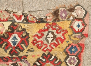 Sebinkarahisar kilim, 3rd to 4th quarter of the 19th century. It bears a rare four mihrab design. Trees of life surround the mountain-like prayer niches. Note some areas of wear. 168 x  ...