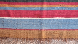 Shushtar Bakhtiyari kilim, 19th century.  Camel wool ground.  Very floppy, fine feel. Wonderful colors.  Unusual size.  91 x 137 cm         