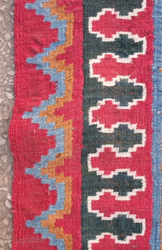 Shushtar Bakhtiyari kilim, 19th century.  Camel wool ground.  Very floppy, fine feel. Wonderful colors.  Unusual size.  91 x 137 cm         