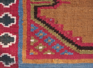 Shushtar Bakhtiyari kilim, 19th century.  Camel wool ground.  Very floppy, fine feel. Wonderful colors.  Unusual size.  91 x 137 cm         