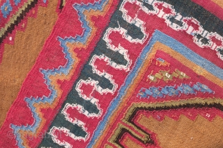 Shushtar Bakhtiyari kilim, 19th century.  Camel wool ground.  Very floppy, fine feel. Wonderful colors.  Unusual size.  91 x 137 cm         