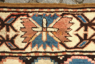 Karabagh or Genje Boteh rug, late 19th century or so.  Excellent silky soft wool with decent pile and wide calyx leaf border.  The black ground is rich and shiny.   ...