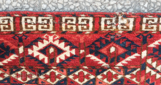 Tekke Engsi, 19th century.  Deep, rich red ground topped with a mihrab.  Soft, full pile.  Slight wear shown in last image (pile is full but there is some loosening  ...