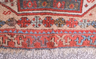 Arapgir Kurdish rug, mid-19th century or so.  Camel wool ground.  Excellent age. Simple border.  The lobbed medallions are each unique from one another.  117 x 190 cm  