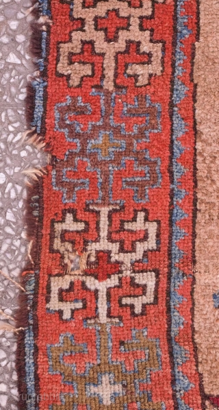 Arapgir Kurdish rug, mid-19th century or so.  Camel wool ground.  Excellent age. Simple border.  The lobbed medallions are each unique from one another.  117 x 190 cm  