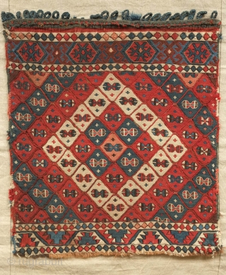 Kurdish weftless soumak bag face, 19th century.  Fine workmanship and good condition. Colors include a good apricot hue. Anatolian weaving. 52 x 58 cm  Contact danauger@tribalgardenrugs.com     