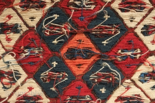 Kurdish weftless soumak bag face, 19th century.  Fine workmanship and good condition. Colors include a good apricot hue. Anatolian weaving. 52 x 58 cm  Contact danauger@tribalgardenrugs.com     