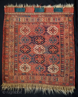 Shahsavan Kurdish Group Soumak Bag Face, Mid-19th Century.  In a less common diagonal weft-wrapping technique.  Excellent composition in a five medallion arrangement and a white highlighted border.   Some  ...