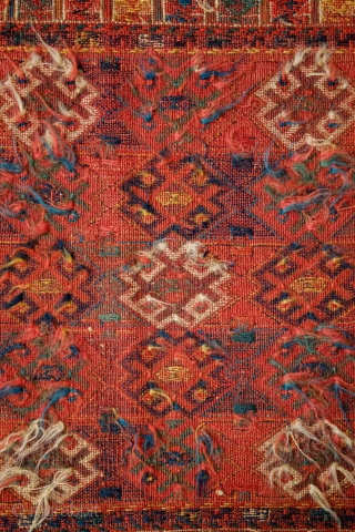 Shahsavan Kurdish Group Soumak Bag Face, Mid-19th Century.  In a less common diagonal weft-wrapping technique.  Excellent composition in a five medallion arrangement and a white highlighted border.   Some  ...