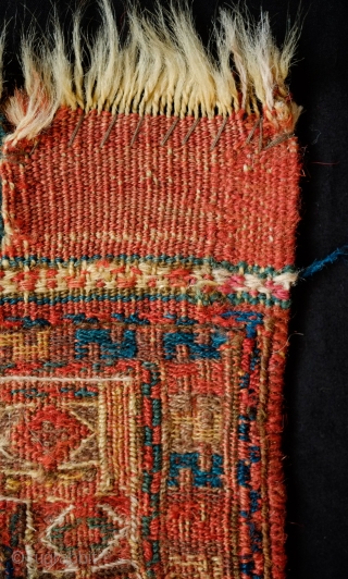 Shahsavan Kurdish Group Soumak Bag Face, Mid-19th Century.  In a less common diagonal weft-wrapping technique.  Excellent composition in a five medallion arrangement and a white highlighted border.   Some  ...