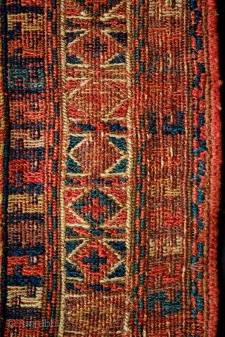 Shahsavan Kurdish Group Soumak Bag Face, Mid-19th Century.  In a less common diagonal weft-wrapping technique.  Excellent composition in a five medallion arrangement and a white highlighted border.   Some  ...