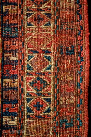 Shahsavan Kurdish Group Soumak Bag Face, Mid-19th Century.  In a less common diagonal weft-wrapping technique.  Excellent composition in a five medallion arrangement and a white highlighted border.   Some  ...