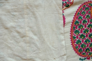 Gujarati Shawl End Panel, late 19th Century.  Silk on fine cotton ground with a fine cotton backing.  Incredible colors.  Botehs filled with floral motifs between architectural pillars and pillar  ...