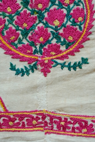 Gujarati Shawl End Panel, late 19th Century.  Silk on fine cotton ground with a fine cotton backing.  Incredible colors.  Botehs filled with floral motifs between architectural pillars and pillar  ...