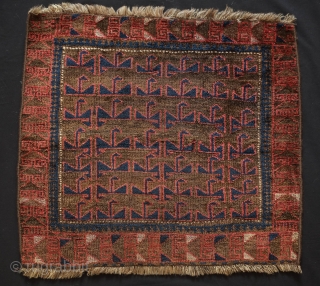 Baluch saddle bag face, 4th quarter of 19th century.  Probably from the Farah area of W. Afghanistan.  This has very soft wool and a bit of fuchsin in the border.  ...