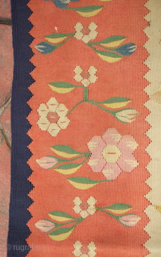 Bessarabian kilim, 1900 to 1930s or so.  A beautiful decorative kilim with soft muted colors and lively design.  Wonderful stalks of wheat in the field.  Border florals beautifully articulated  ...