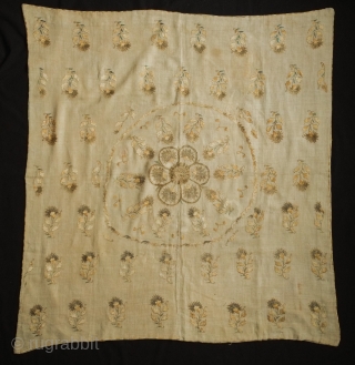 Ottoman turban cover, 19th century.  These were used to cover turbans when not in used to protect them from dust and other elements.  The embroidery is in silk and metallic  ...