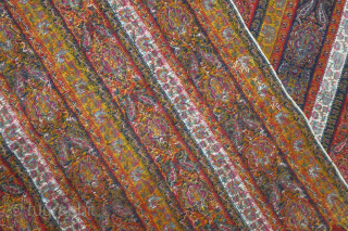 Kerman shawl, 19th century. Very fine weave. Exquisitely articulated floral medallions and botehs. Perfect condition. 120 x 140 cm. Contact danauger@tribalgardenrugs.com