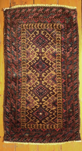 Baluch Balisht face, late 19th century.  All great colors and camel wool in the field. Lustrous, silky wool.  A touch of silk in the medallion depicted in the first image  ...