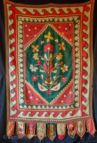 Saurasthra, Gujarat Applique Cover/Hanging, 19th Century to early 20th Century.  These were used to cover bedding quilt piles when not in use.  Hand spun and hand loomed cotton ground karbaz  ...