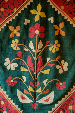 Saurasthra, Gujarat Applique Cover/Hanging, 19th Century to early 20th Century.  These were used to cover bedding quilt piles when not in use.  Hand spun and hand loomed cotton ground karbaz  ...