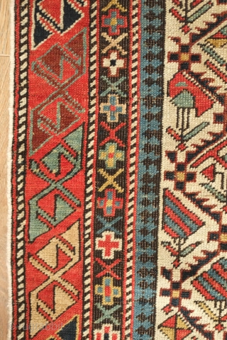 Shirvan prayer rug, 19th century. Good colors and "V" orientation of the floral lattice motifs. Outer-most border is missing. Selvedge is intact. 100 x 137 cm
       